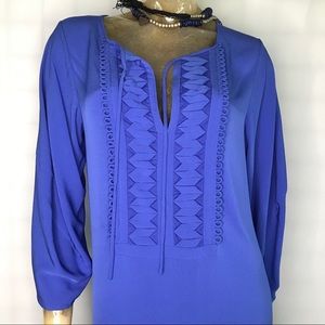 DVF Iliana Silk Embellished Blue Shift Dress Sz 6